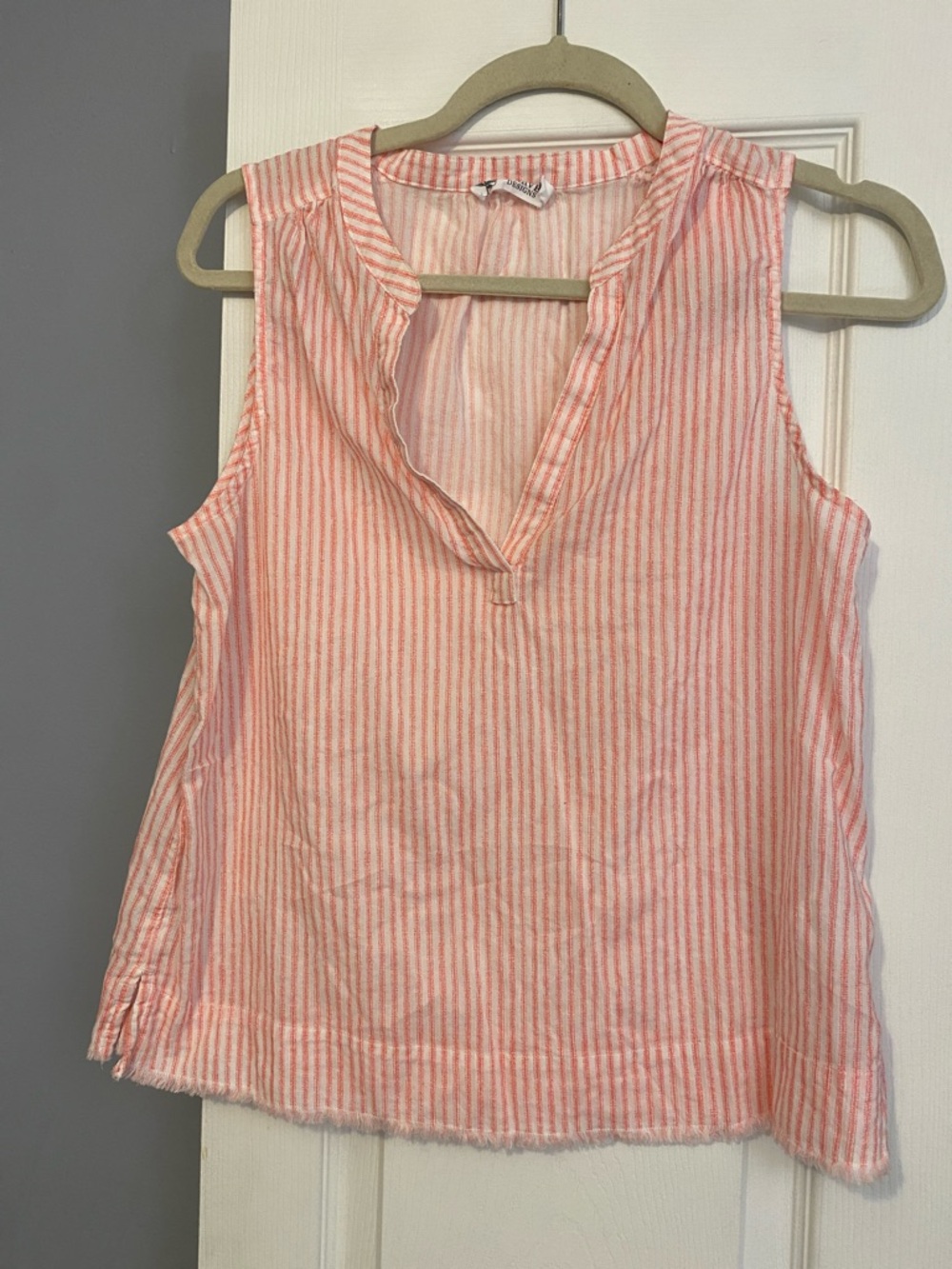 Carve Designs Pink & White Striped Sleeveless V-Neck Top